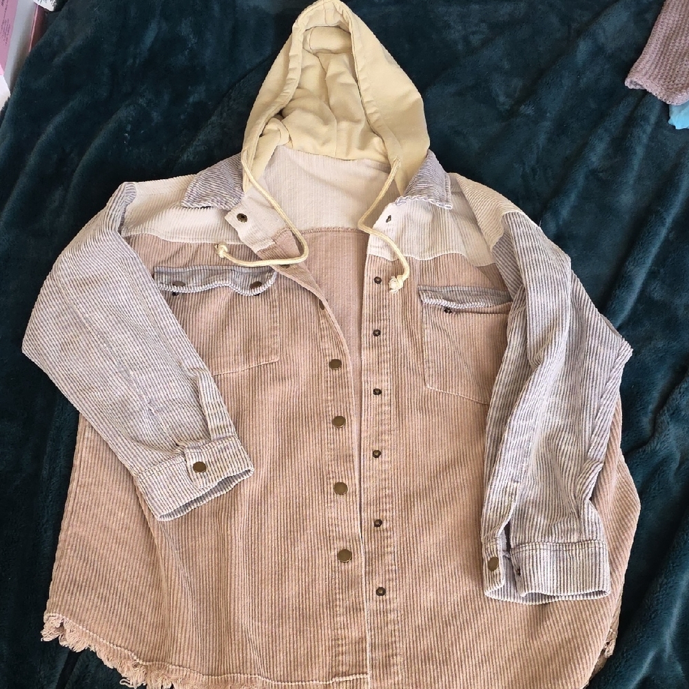 Two-Tone Corduroy Hooded Jacket